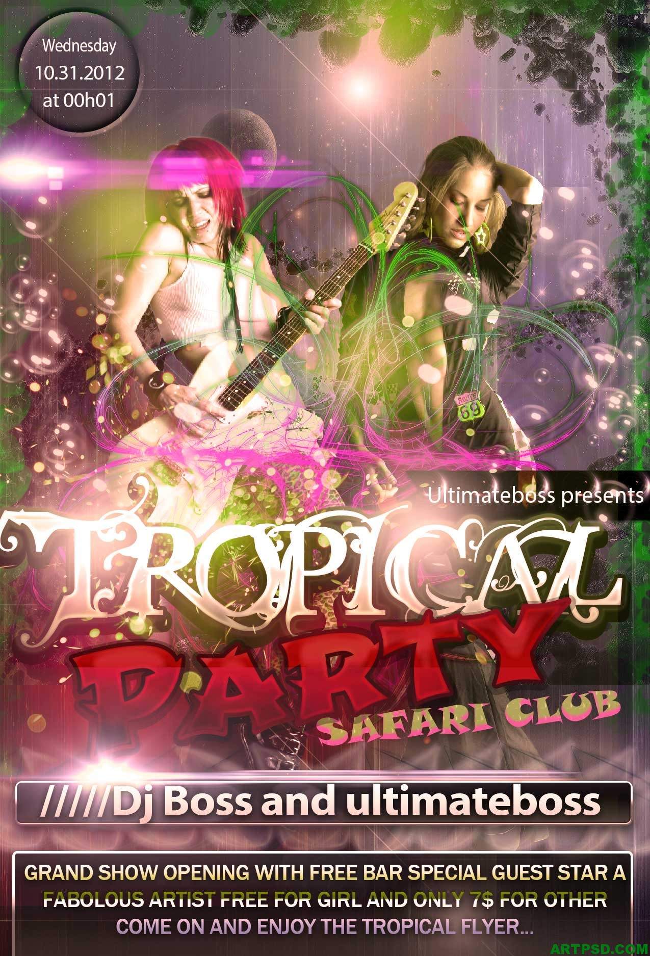 Tropical Night Flyer Party poster By Artpsd