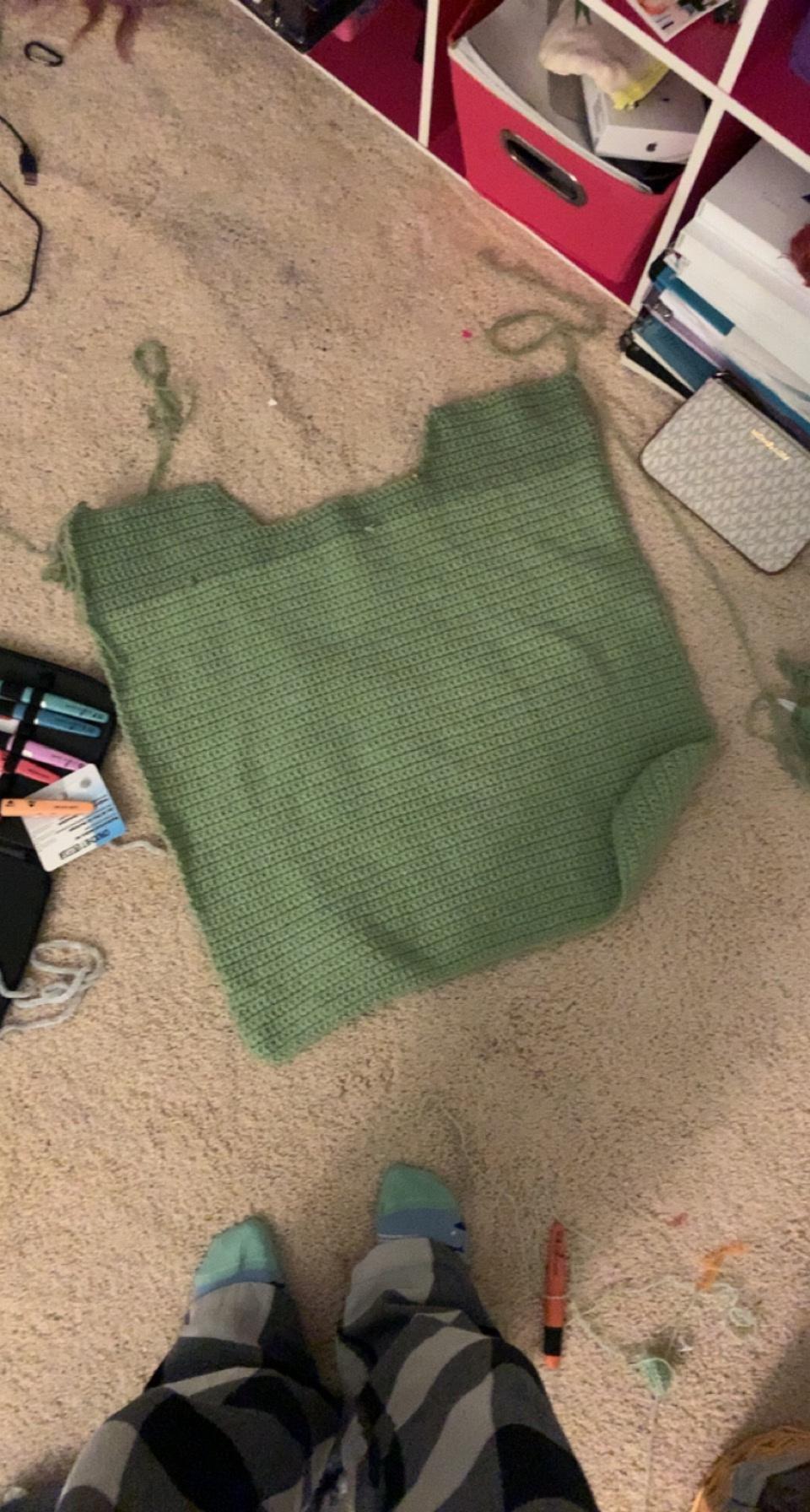 Carried out the main panel of my sweater I’m crocheting!