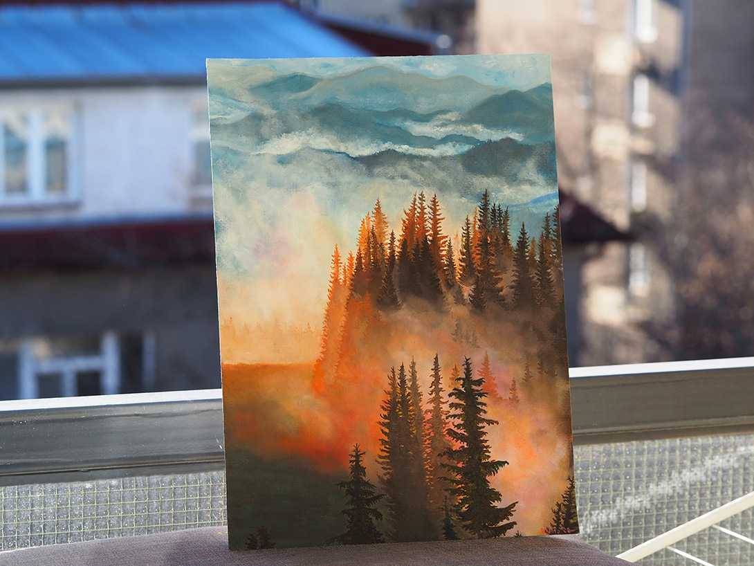 I paint stuff, painted this, a pine tree wooded space at sundown, hope ya esteem it!
