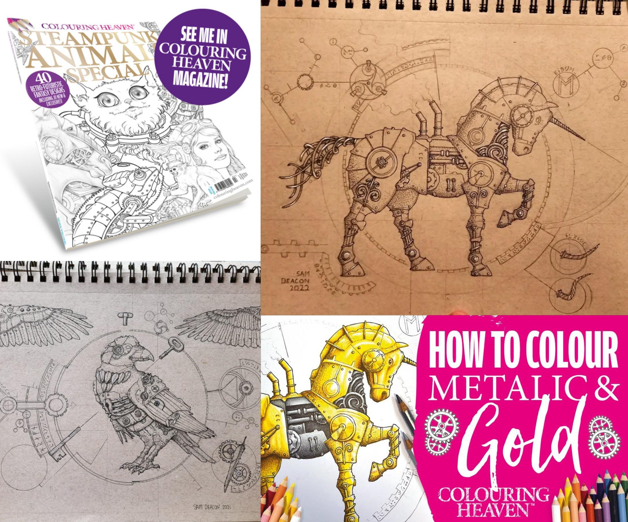 Huzzah! About a of my drawings made it into this months colouring heaven journal model!
