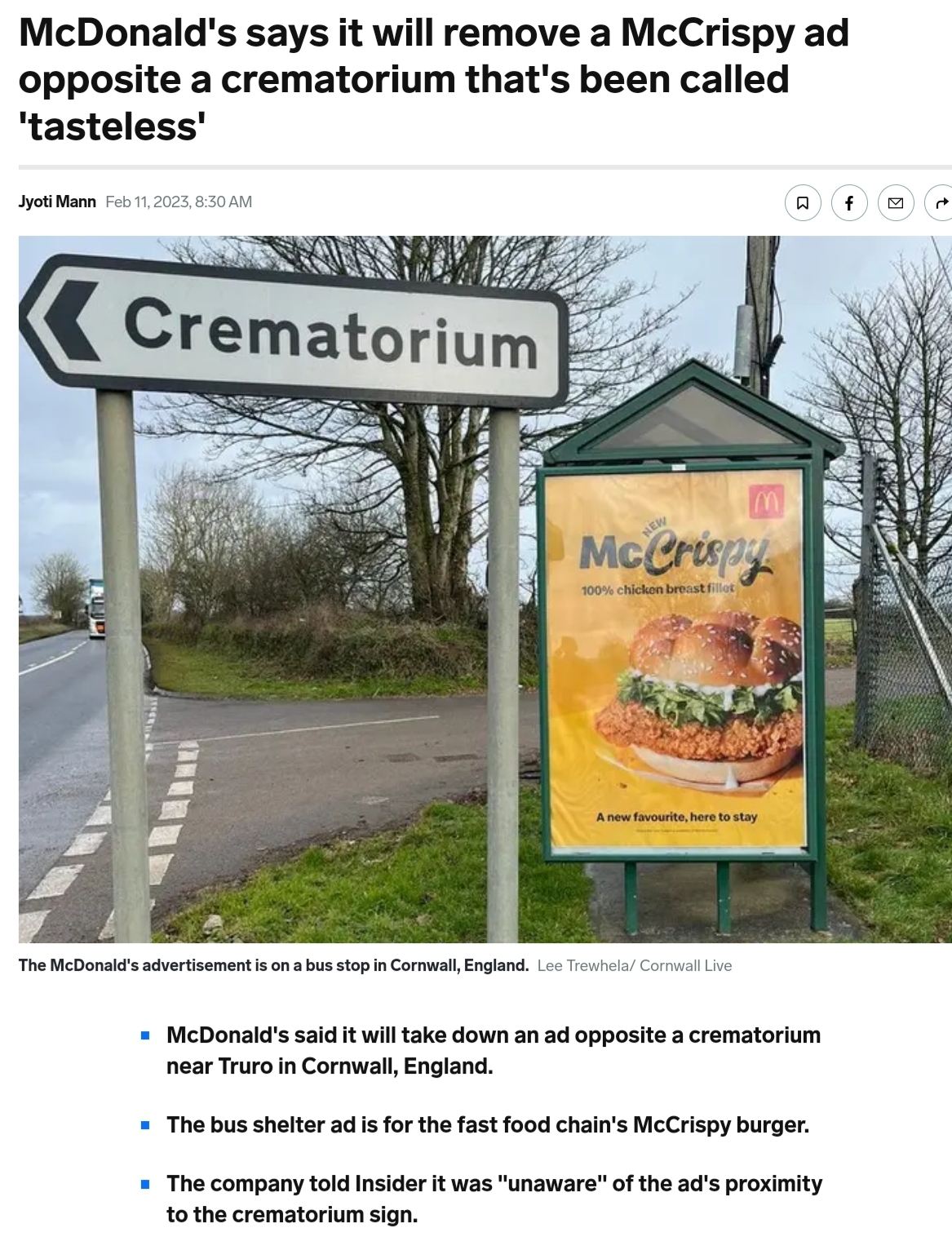 McDonald’s says it goes to favor away a McCrispy ad reverse a crematorium that is been known as ‘tasteless’