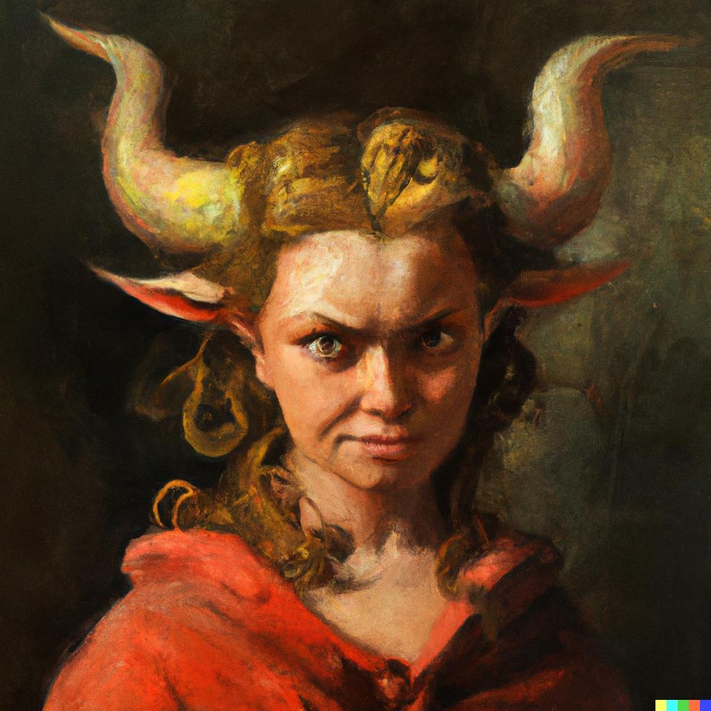 “An oil painting of a lady with devilish appears to be like to be”