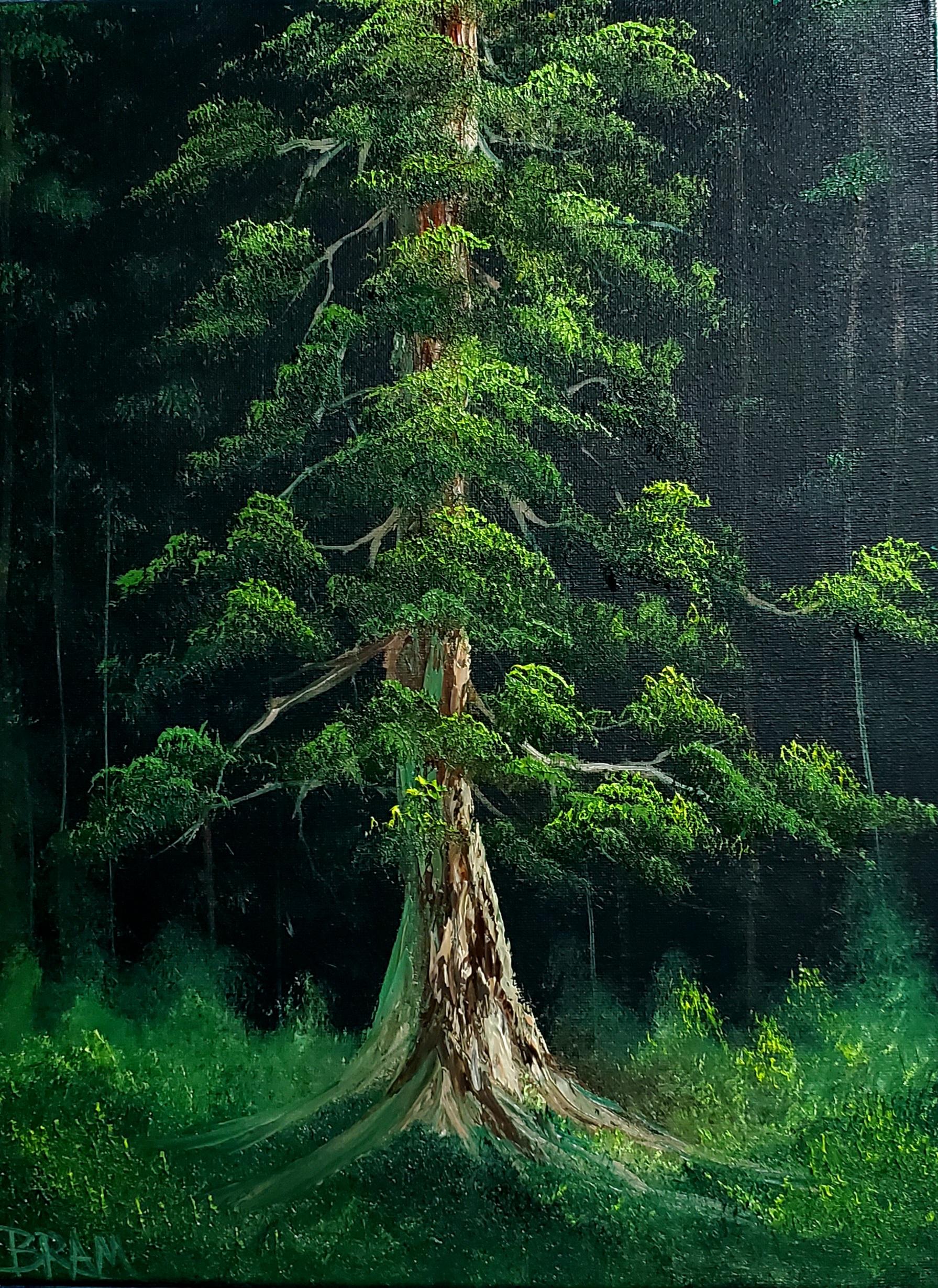 A mountainous and contented Bob Ross model tree I true painted.