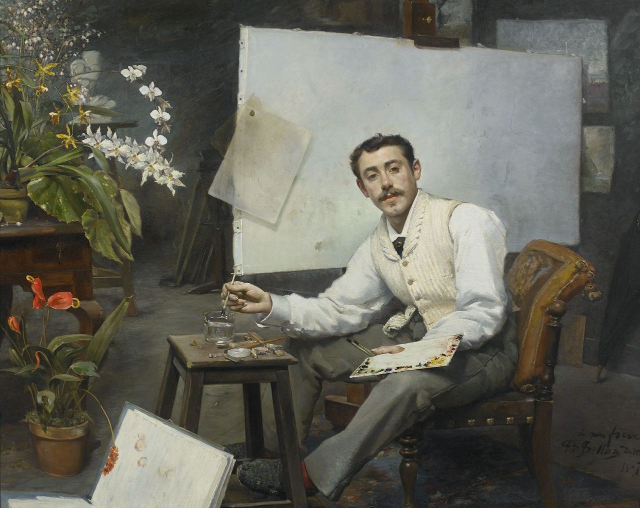Henri Bellan –  Self-Portrait in His Studio (1891)