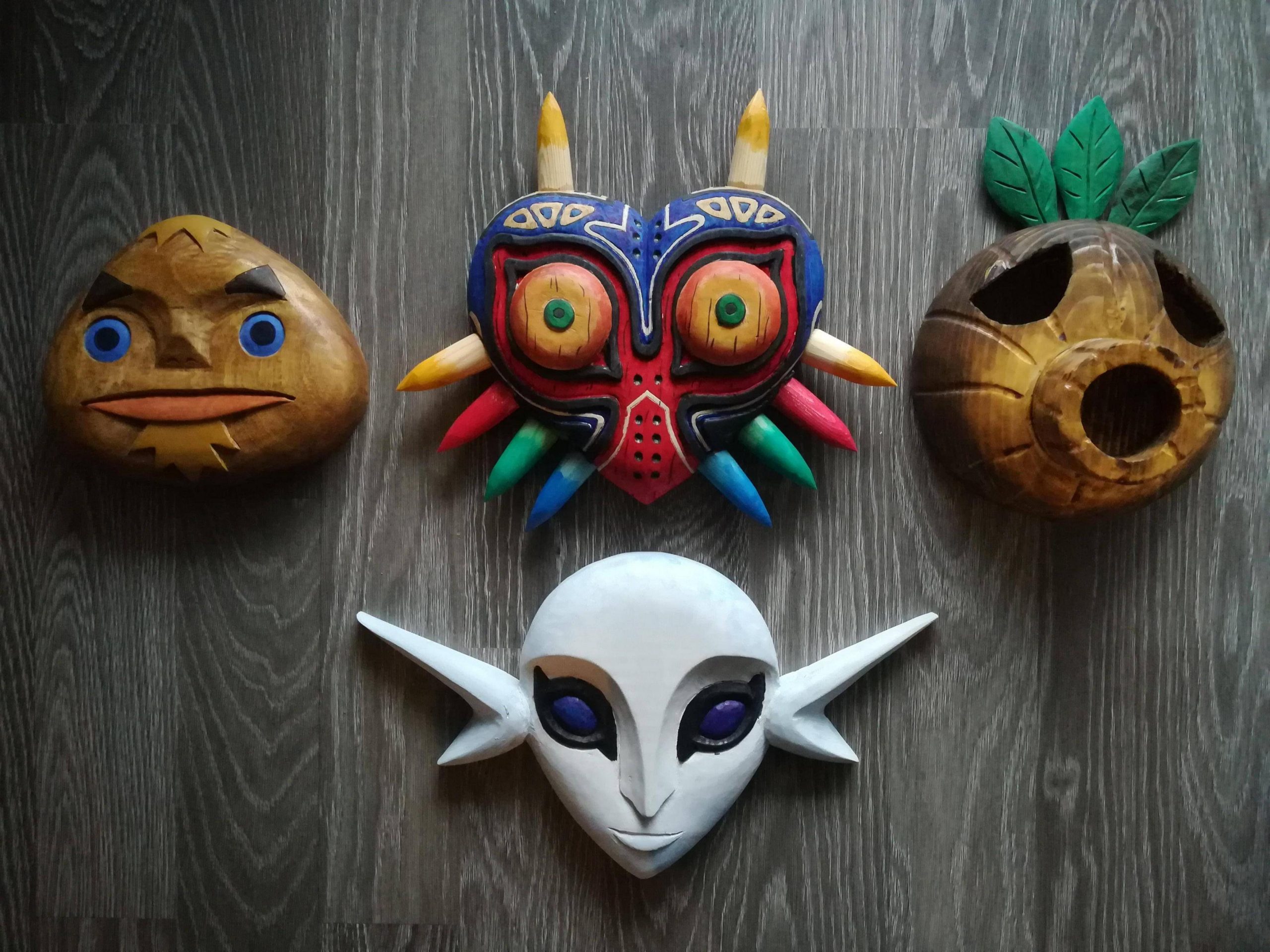 Handcrafted masks from Story Of Zelda video games.