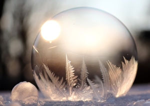 soap bubble, frost bubble, ice crystals