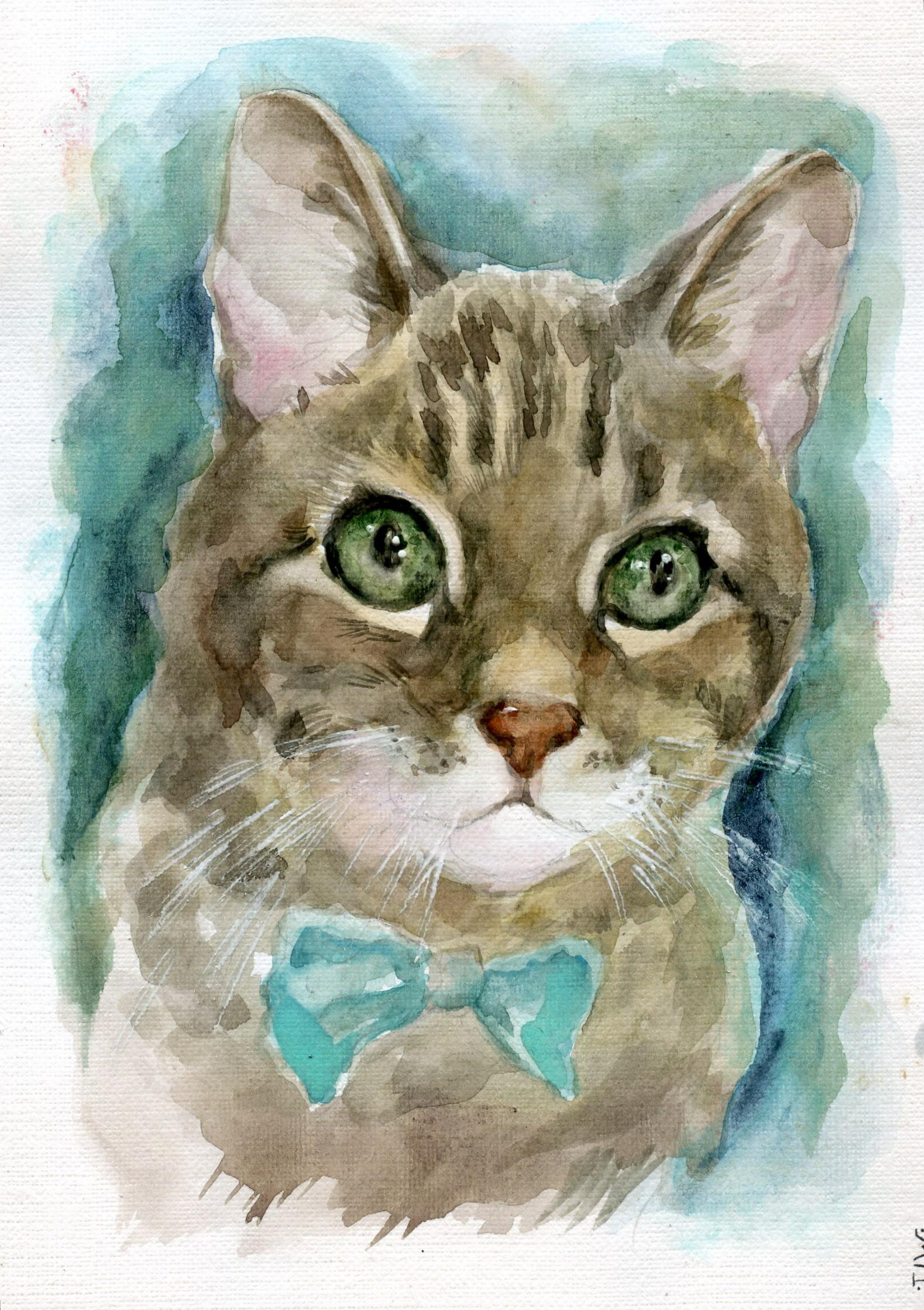 A memorial portrait of cute Chip. Painted on paper with watercolor and love.