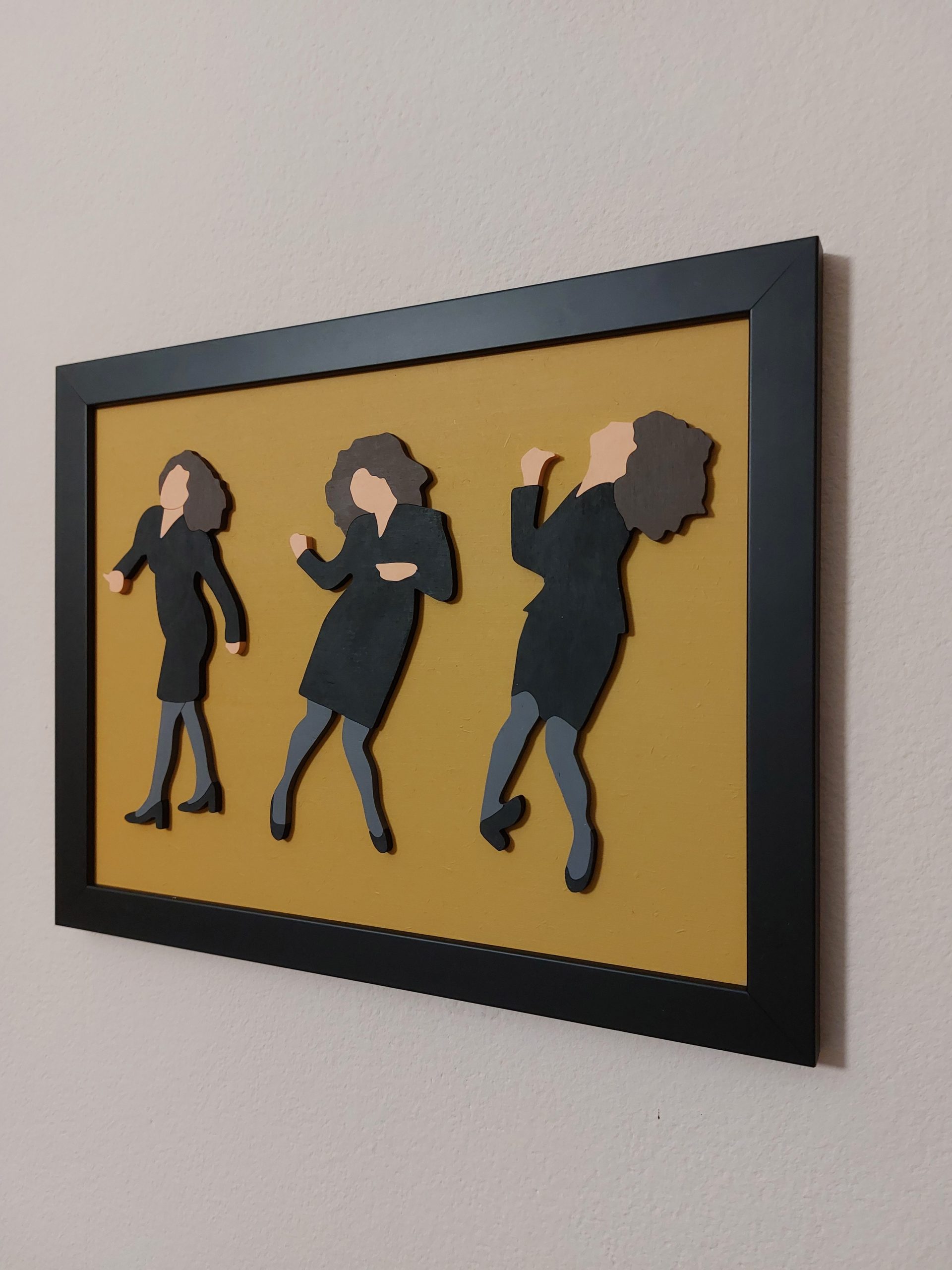 I made Elaine’s dancing from Seinfeld as a wood wall portion. I am hoping you want it.