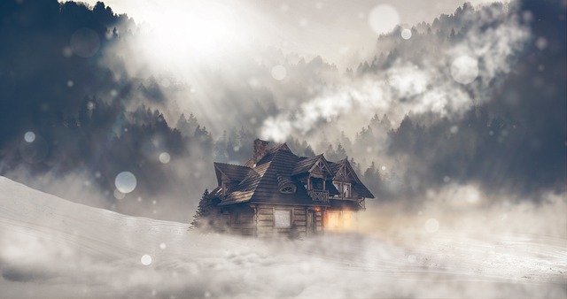 winter, snow, house