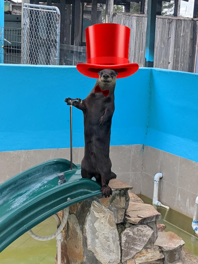 Otter in a Top Hat, Bow Tie and with a Cane for u/nameless568 in r/otters