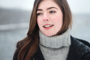 woman, snowing, portrait
