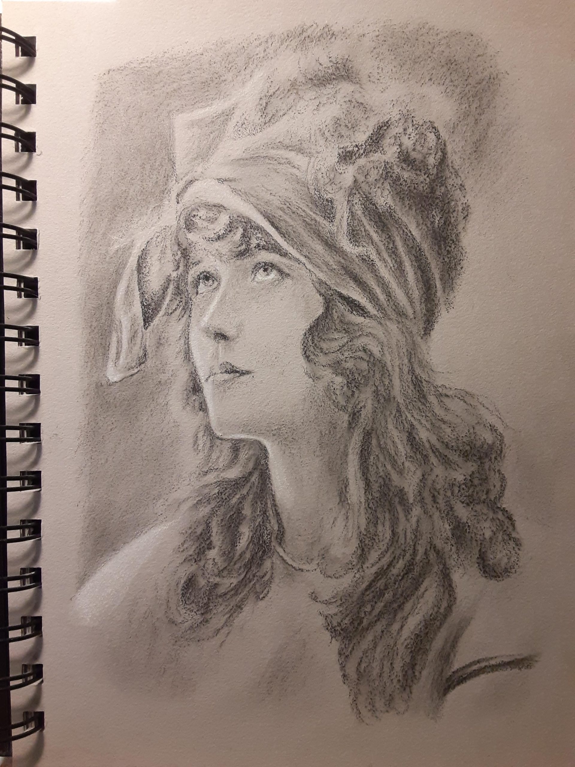 Charcoal sketch of a girl  5 x 7 in