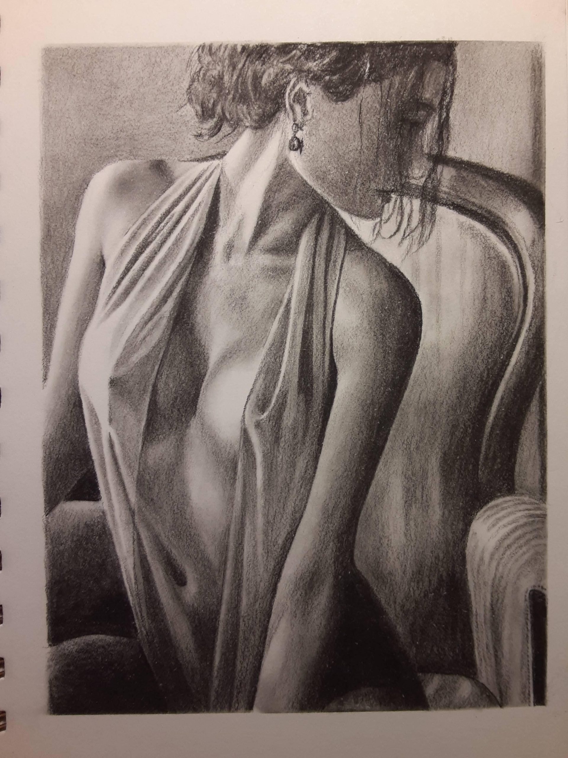 Charcoal of a diaphanously clad girl