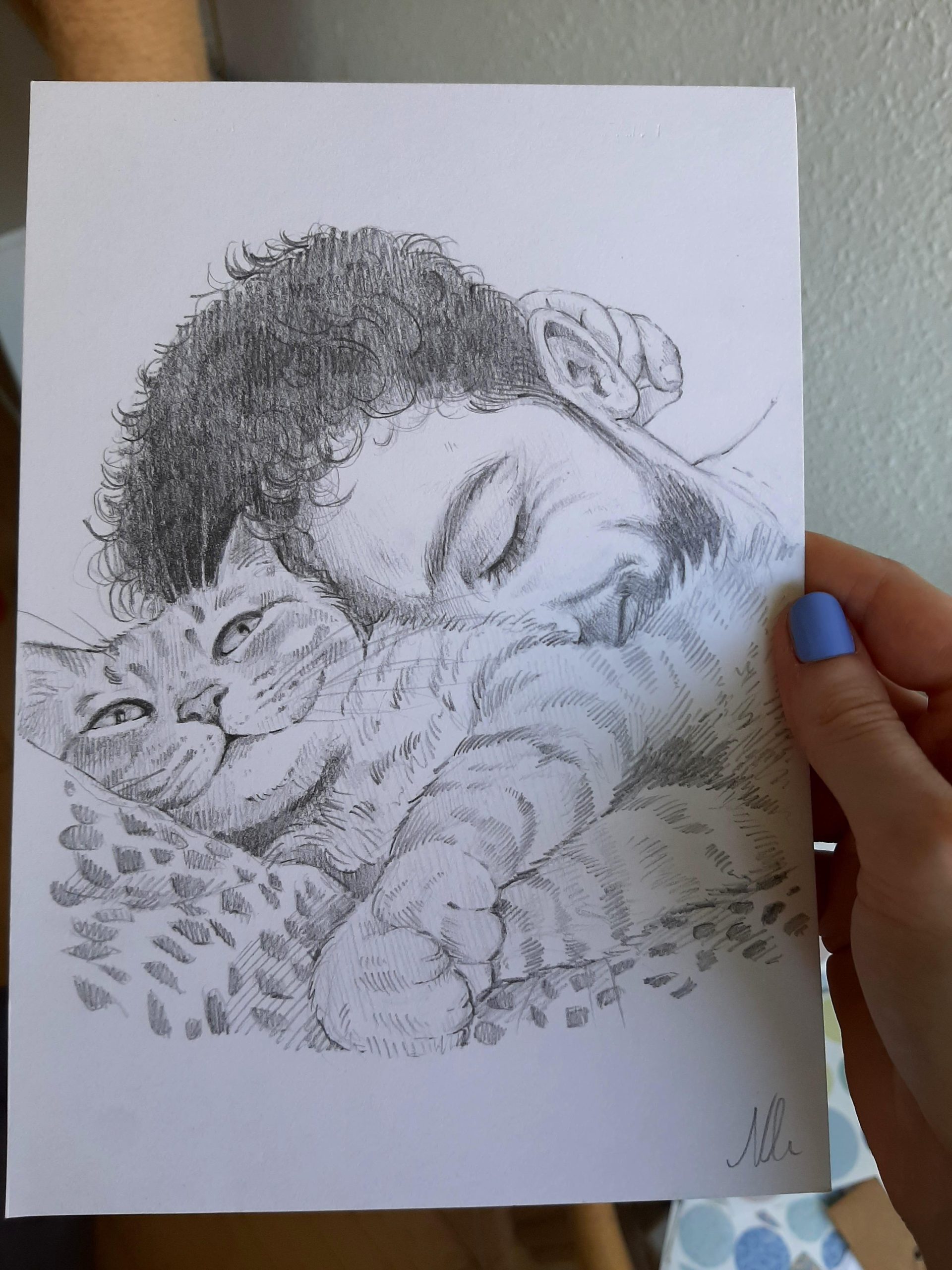 Conversations with a cat, drawn in pencil