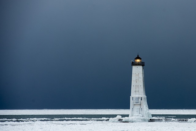 lighthouse, ice, winter