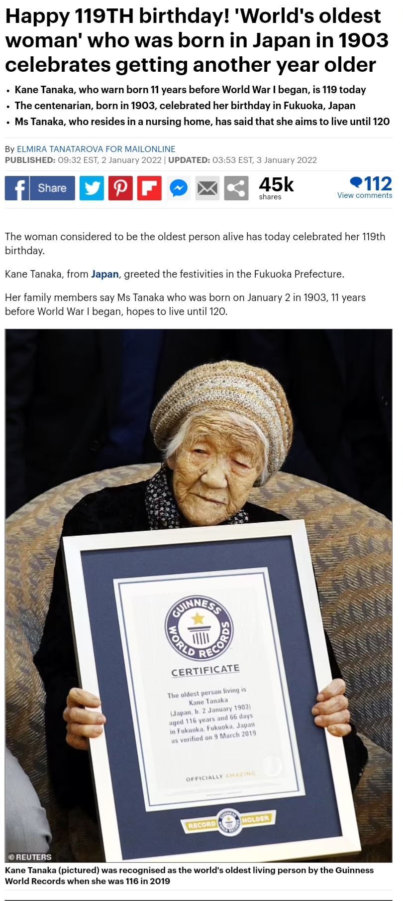 Tickled 119TH birthday! ‘World’s oldest lady’ who was as soon as born in Japan in 1903 celebrates getting one other year older