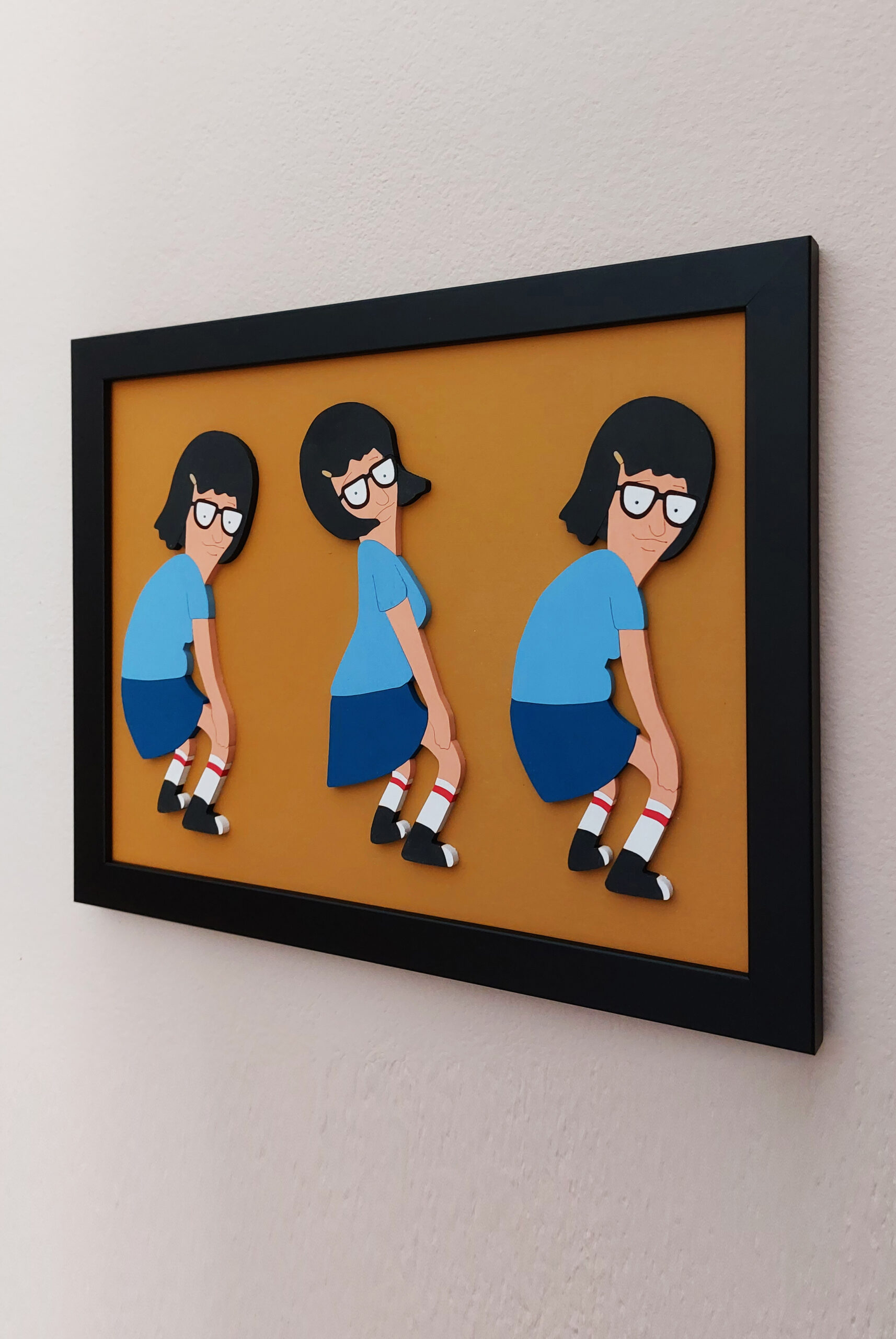 I made Tina Belcher twerking from Bob’s Burgers as a wood wall half. I am hoping you indulge in it.