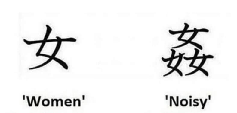 Some examples of Chinese symbols including the “lady” radical: