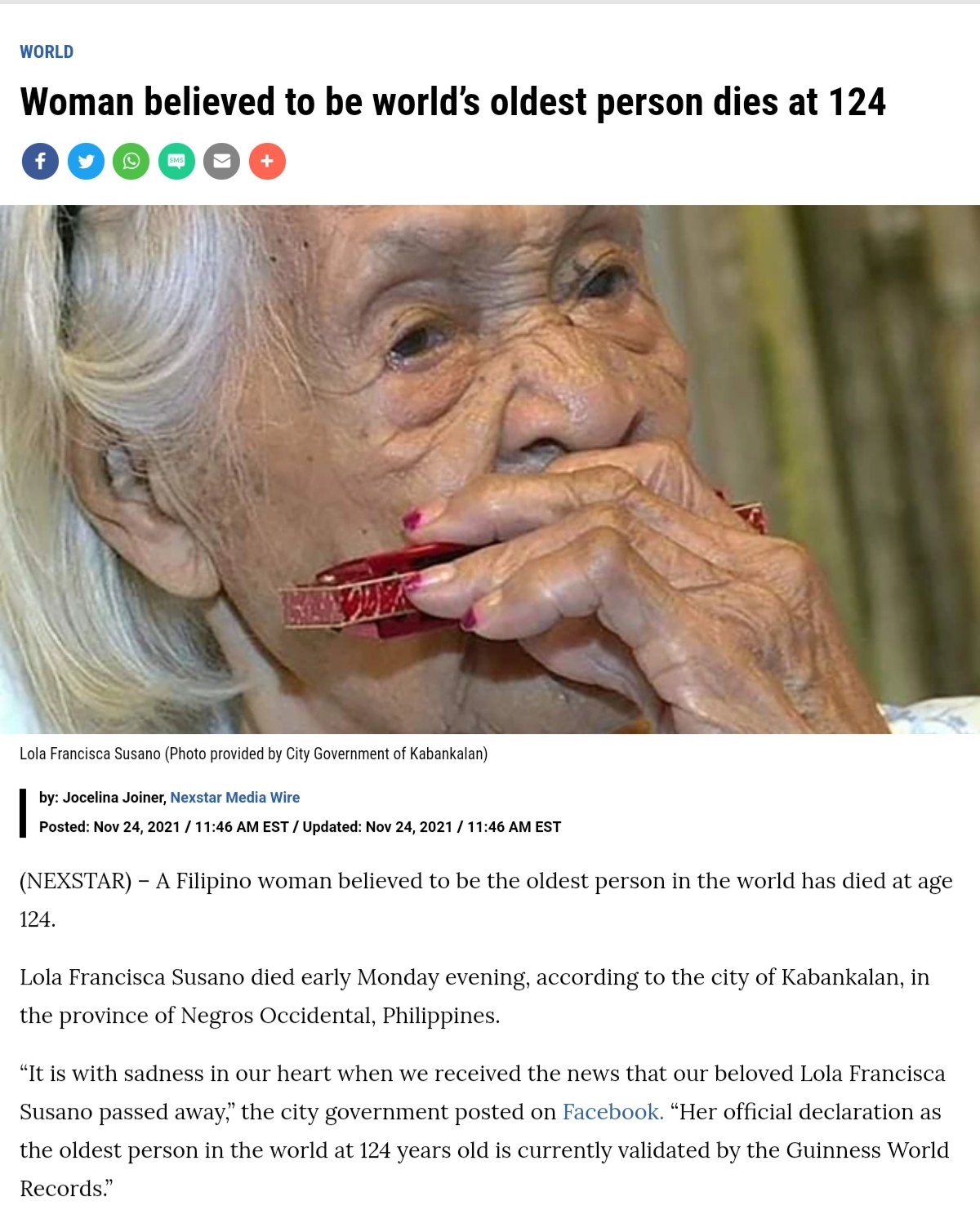 Girl believed to be world’s oldest particular person dies at 124