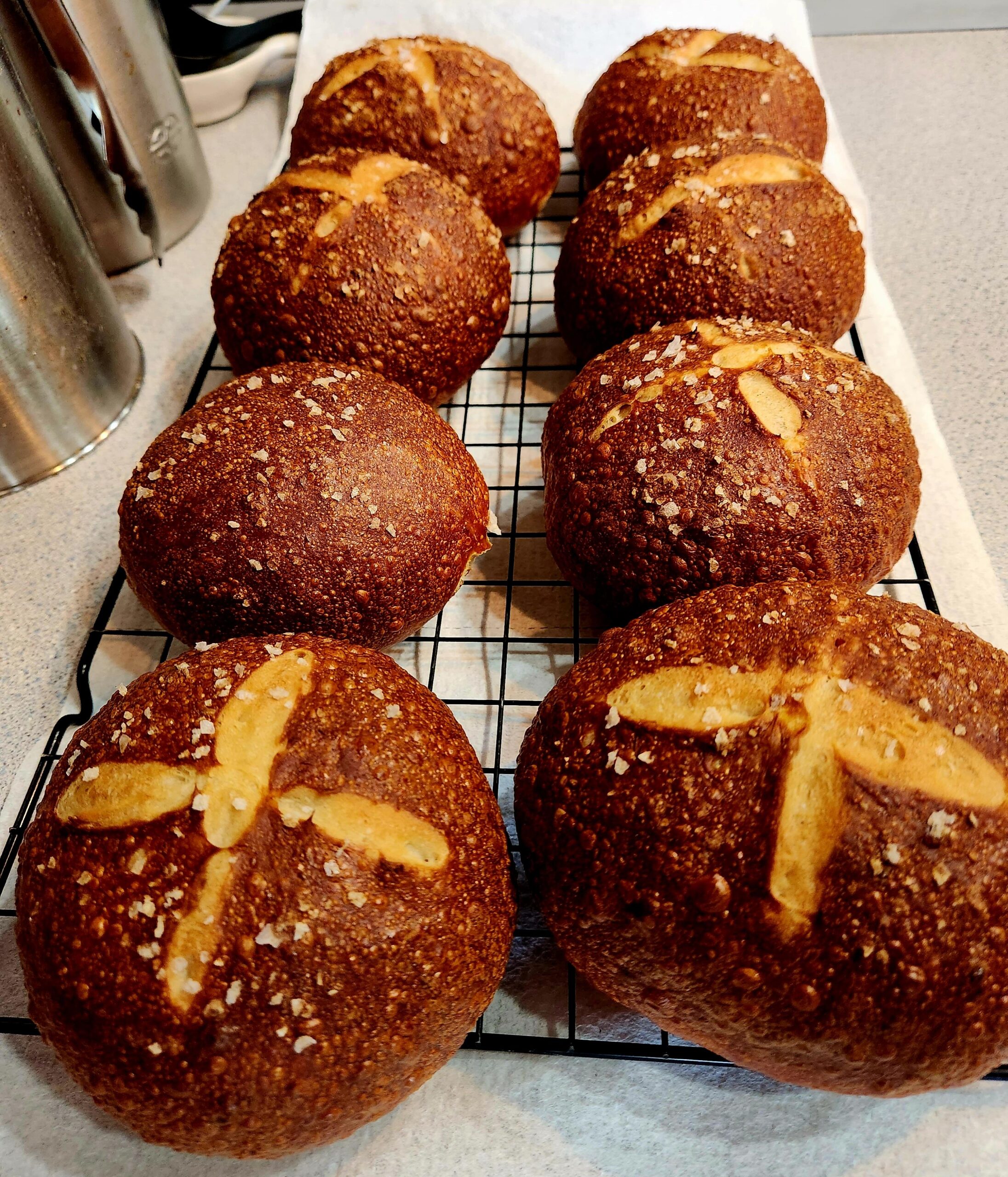 Set up-it-yourself Pretzel Buns for Beer Cheddar Smothered Smoked Pork Sandwiches!