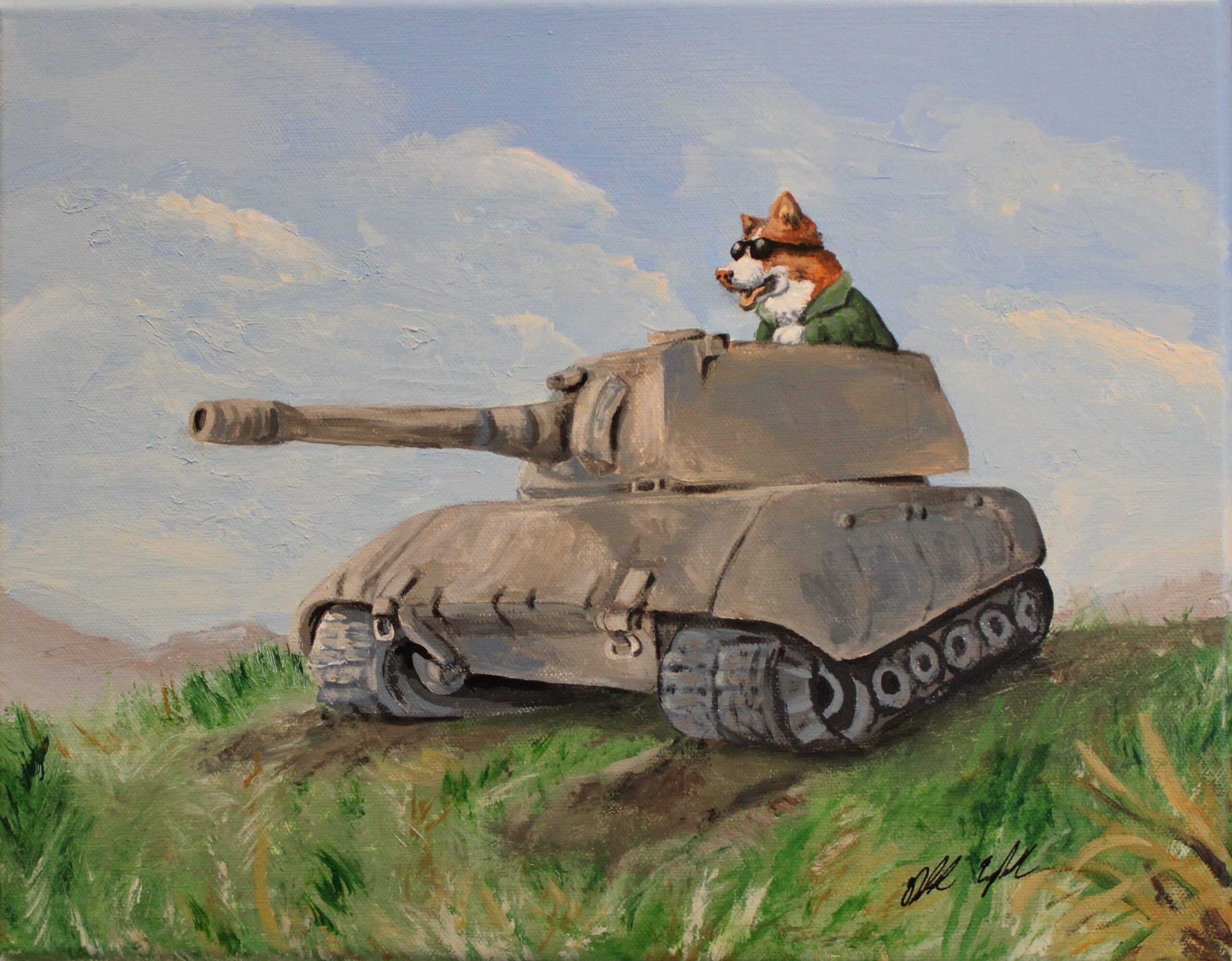 Strive in opposition to Corgi – painting by Deb Campbell