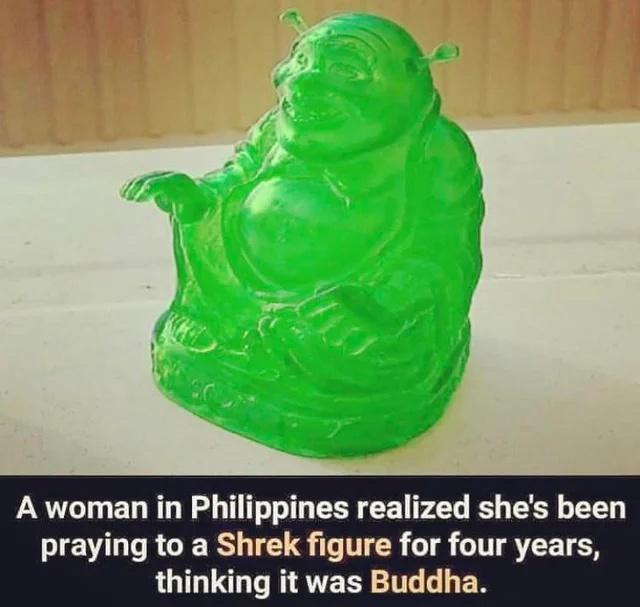 Woman mistakes Shrek for Buddha