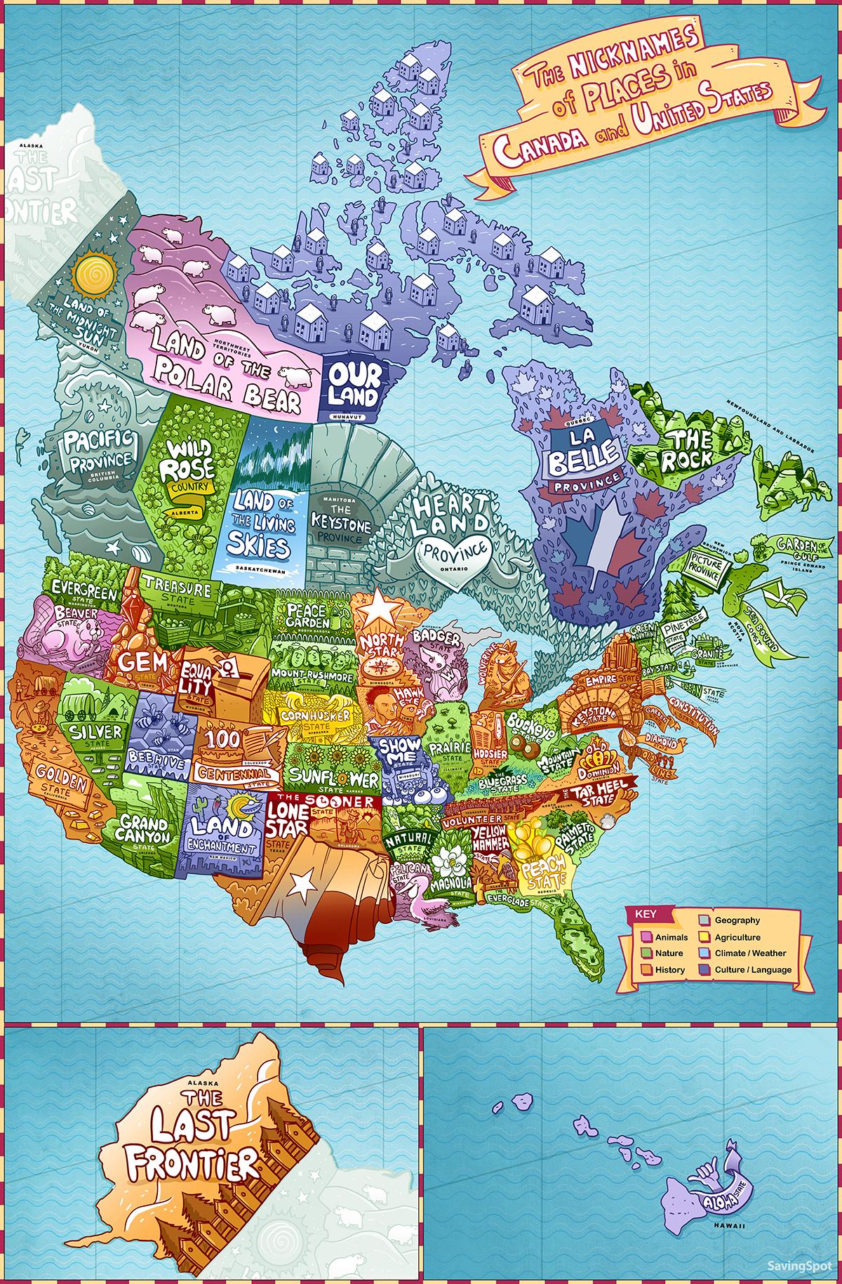 The a huge selection of Nicknames for US states and Canadian Provinces [by Barbara Davidson]