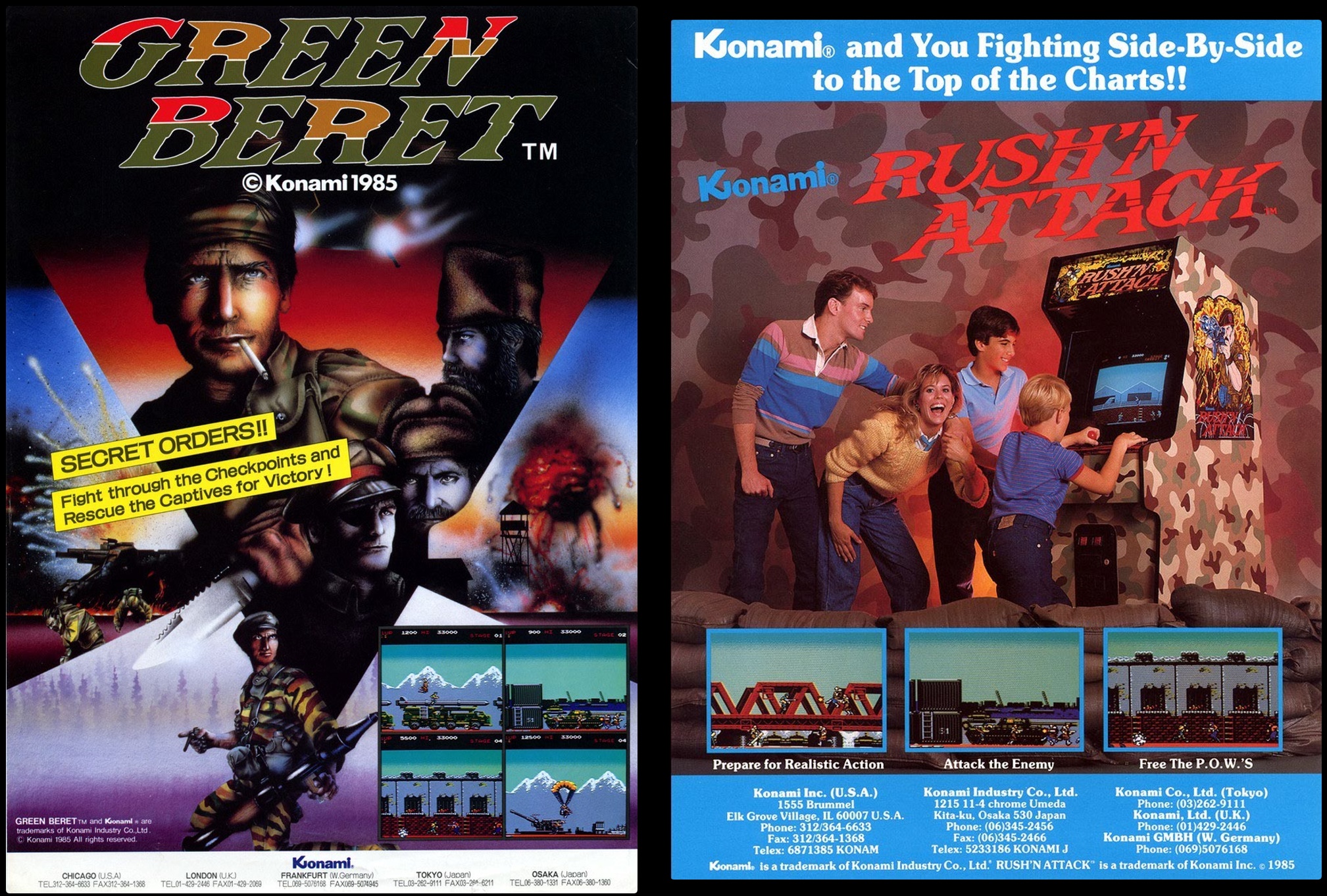 Inexperienced Beret/Speed ‘n Assault – Arcade – videogames advert in the mid-’80s (Konami)