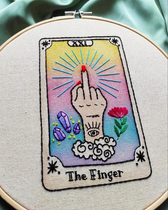 I designed, watercolored, and hand-stitched these 4 unconventional tarot playing cards