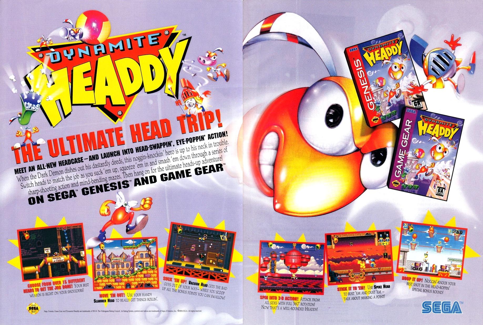 Dynamite Headdy – videogames advert in the mid-’90s (Sega Genesis/Mega Power, Game Equipment, Grasp System)