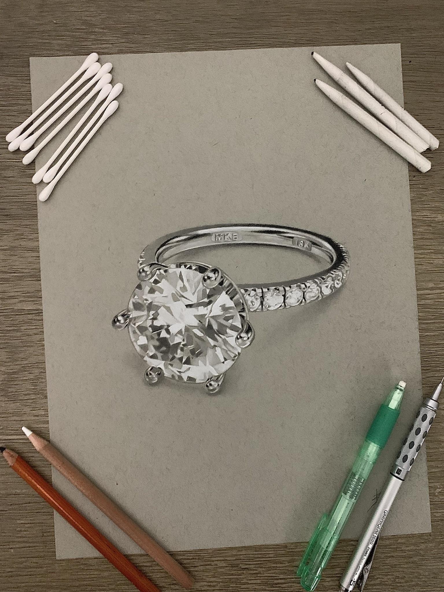My original drawing of a diamond ring