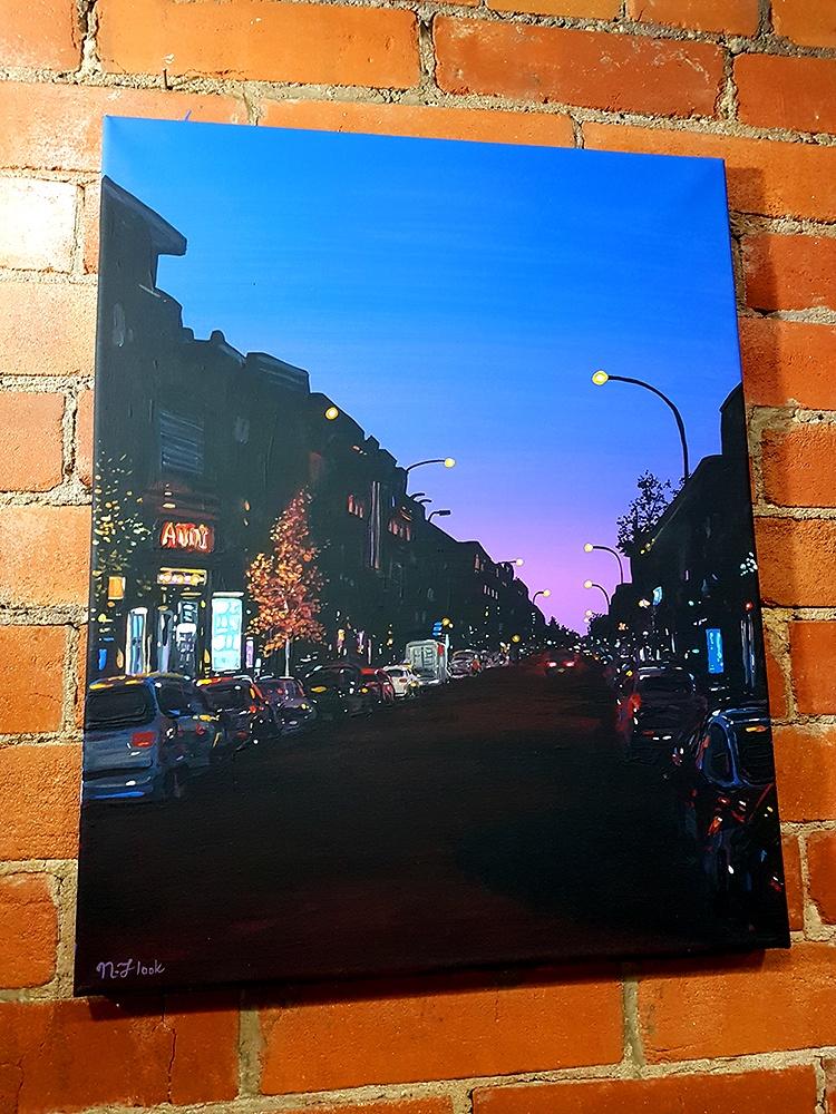 I did an acrylic painting of my avenue at night.