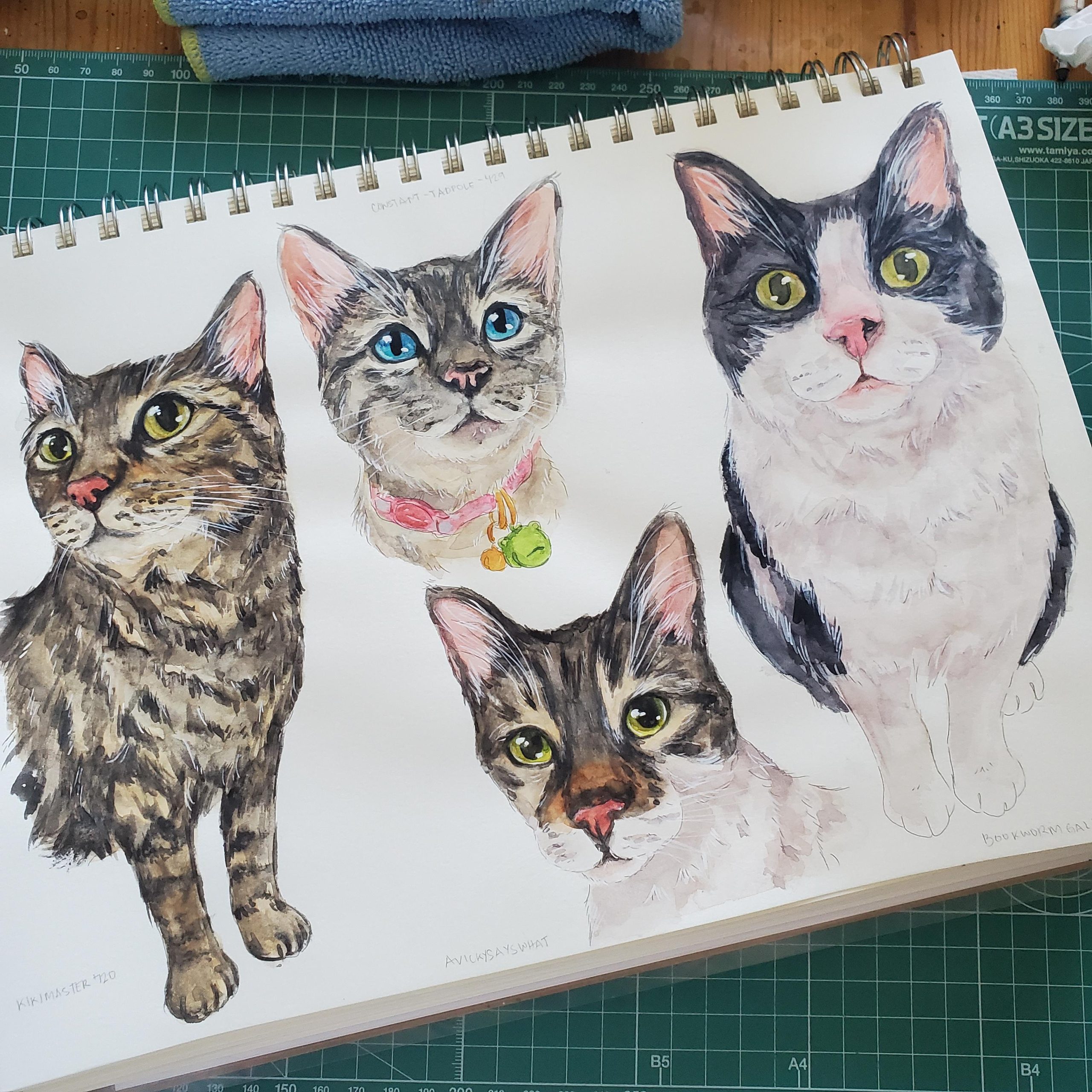 Painted more cats in my sketchbook to honour their memory