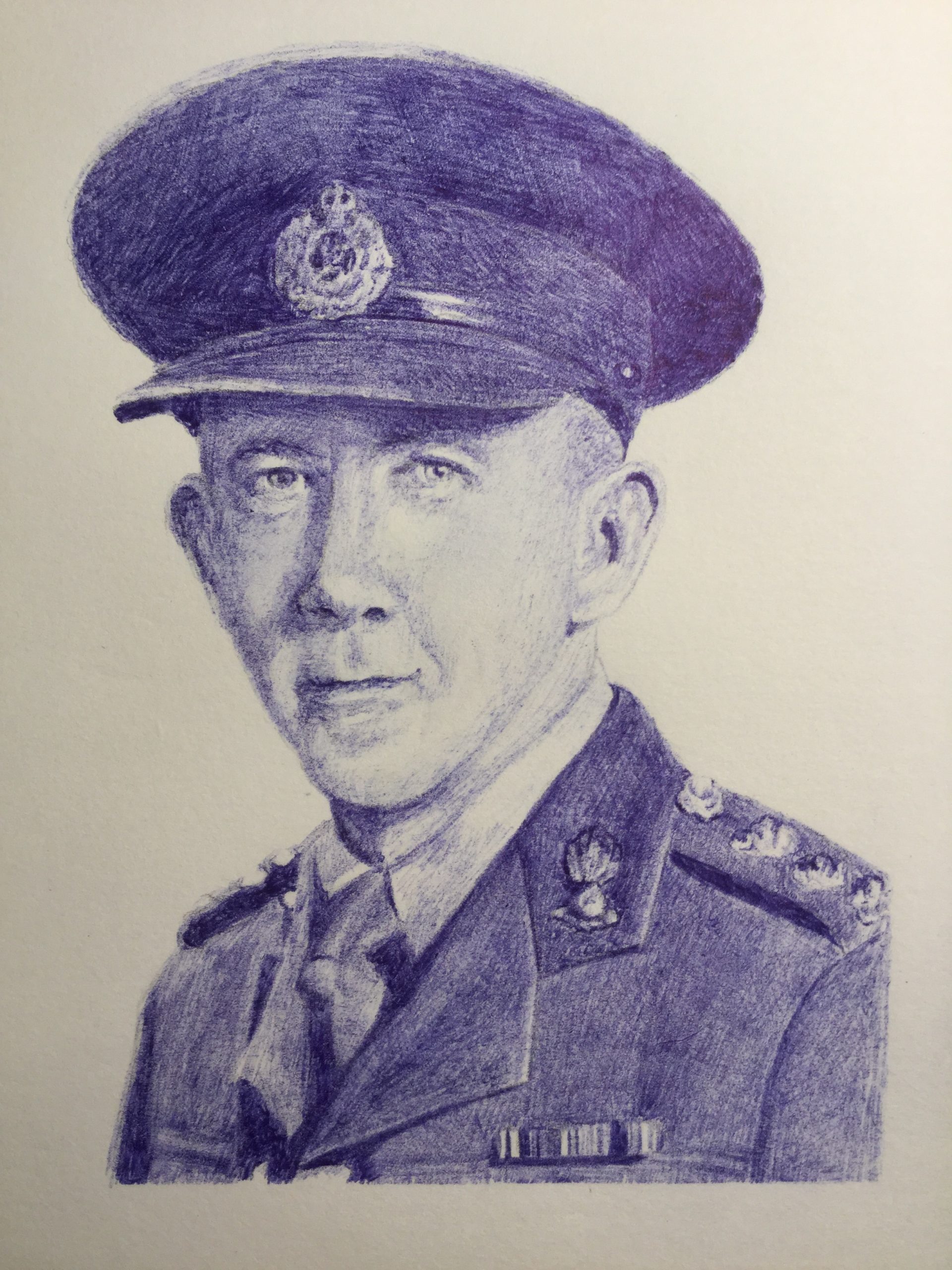 Ballpoint pen drawing of a Canadian soldier of the 2d world war.