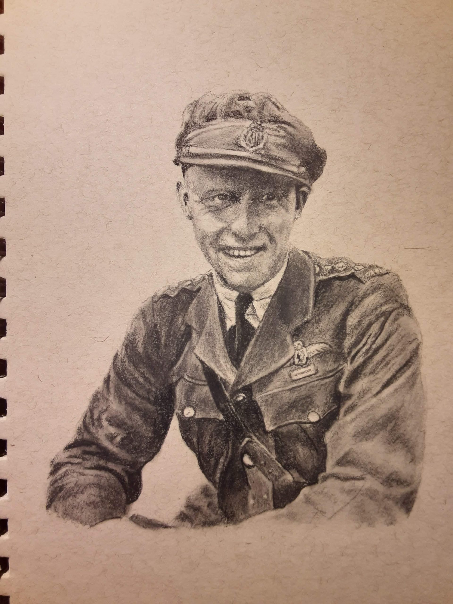 Charcoal sketch of Wilfrid Reid “Wop” Would perhaps maybe, OBE, DFC. Canadian flying ace within the First World War and a main put up-battle aviator.